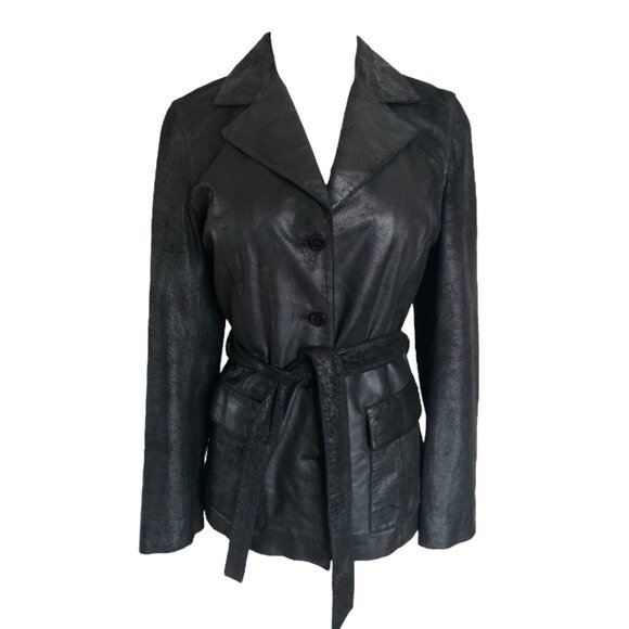 Burberry Leather Belted Jacket Black Leather BURBERRY London Coat Size S - 38 - Picture 12 of 16